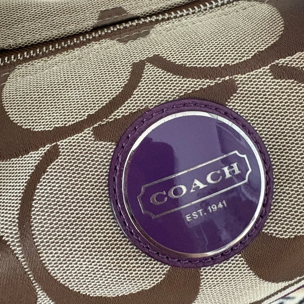 SOLD Coach Tan and Purple Shoulder Bag - Picture 9 of 11